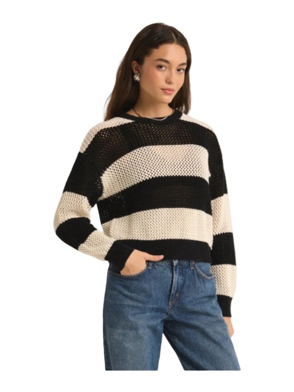 Z Supply Brad Beach Open-Knit Striped Crewneck Sweater. EUC M
